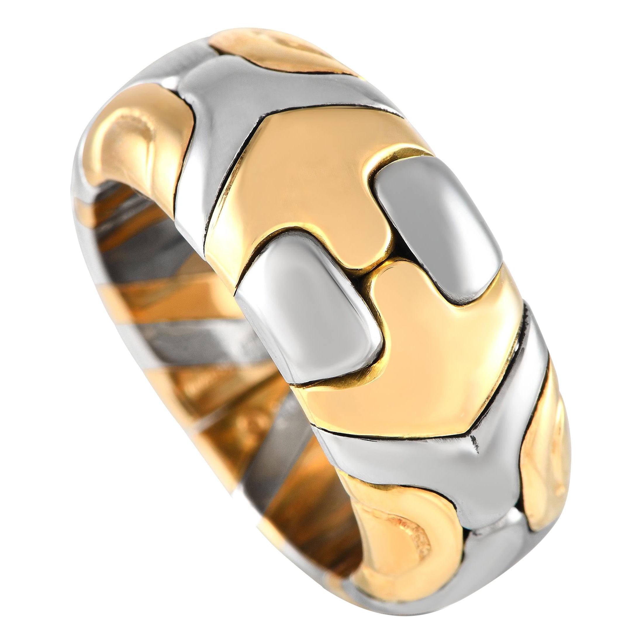 Bvlgari Alveare 18K Yellow Gold and Stainless Steel Ring BV14-012524