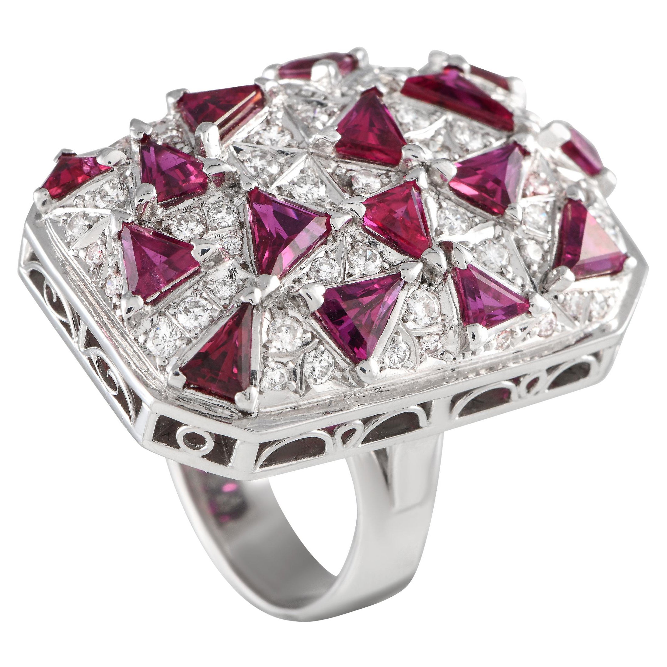 18K White Gold 0.78ct Diamond and Ruby Cocktail Ring MF08-012424 For Sale