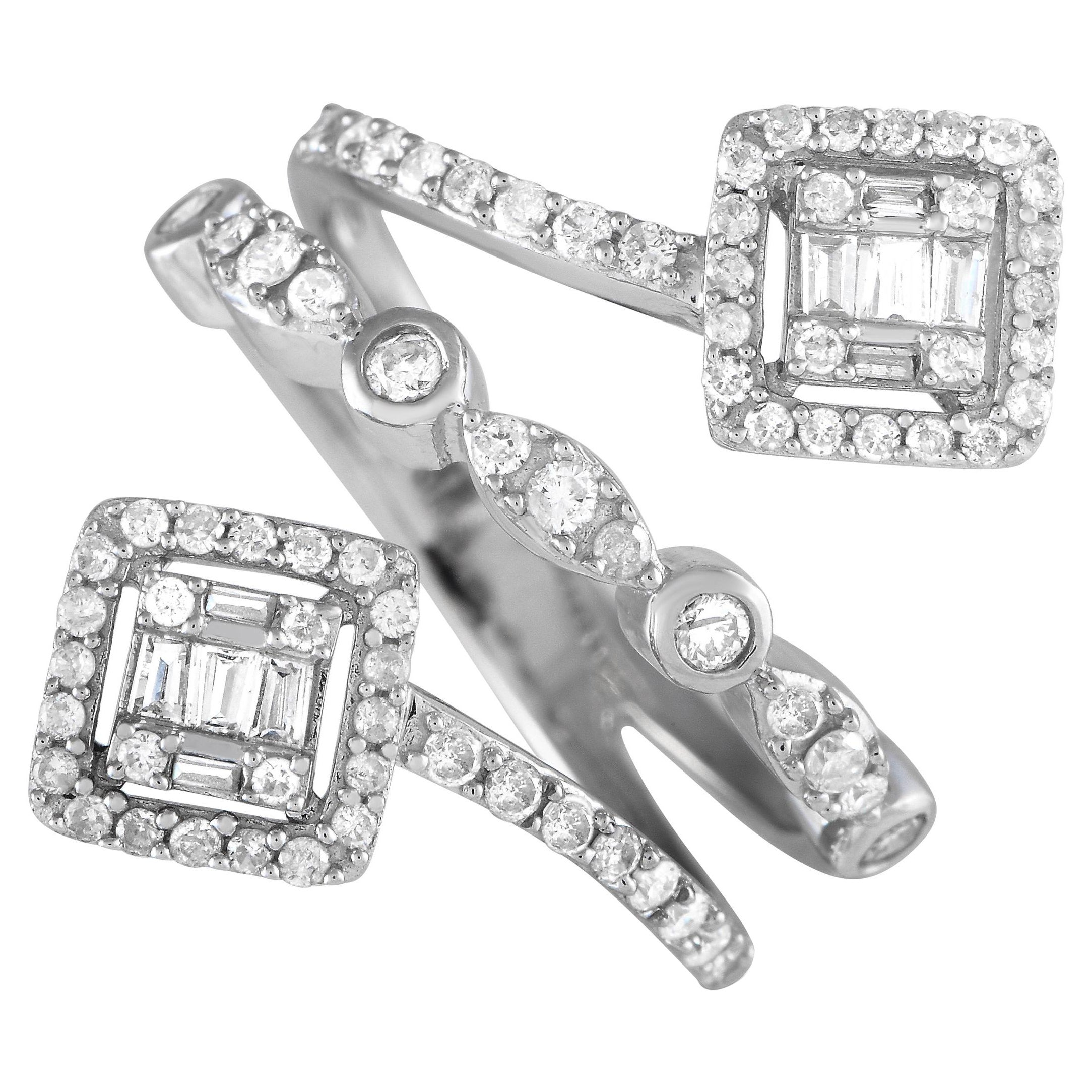 Bague à trois anneaux en or blanc 14 carats avec diamants 0,80 carat RN31840