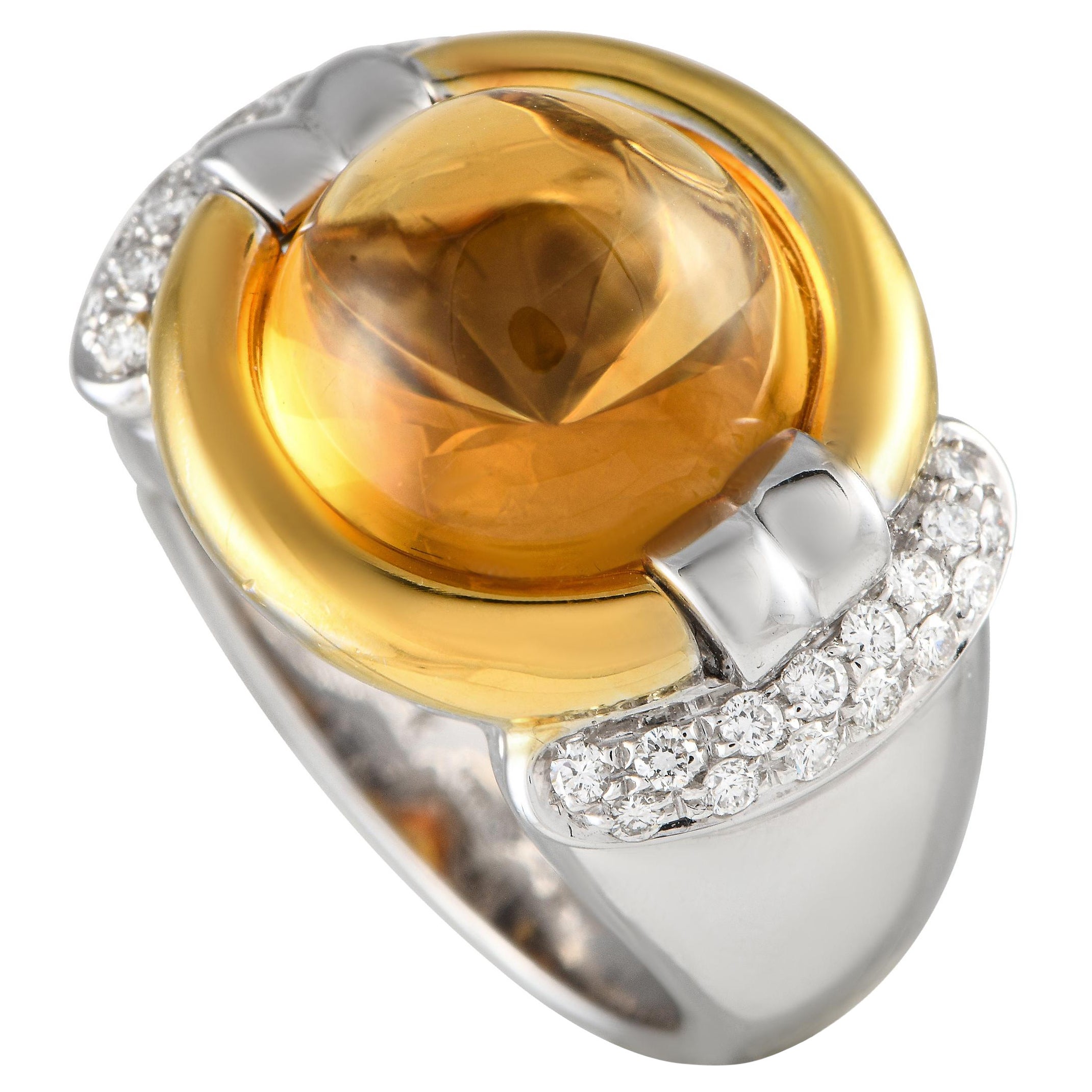 18K White Gold 0.50ct Diamond and Citrine Cocktail Ring mf12-012424 For Sale