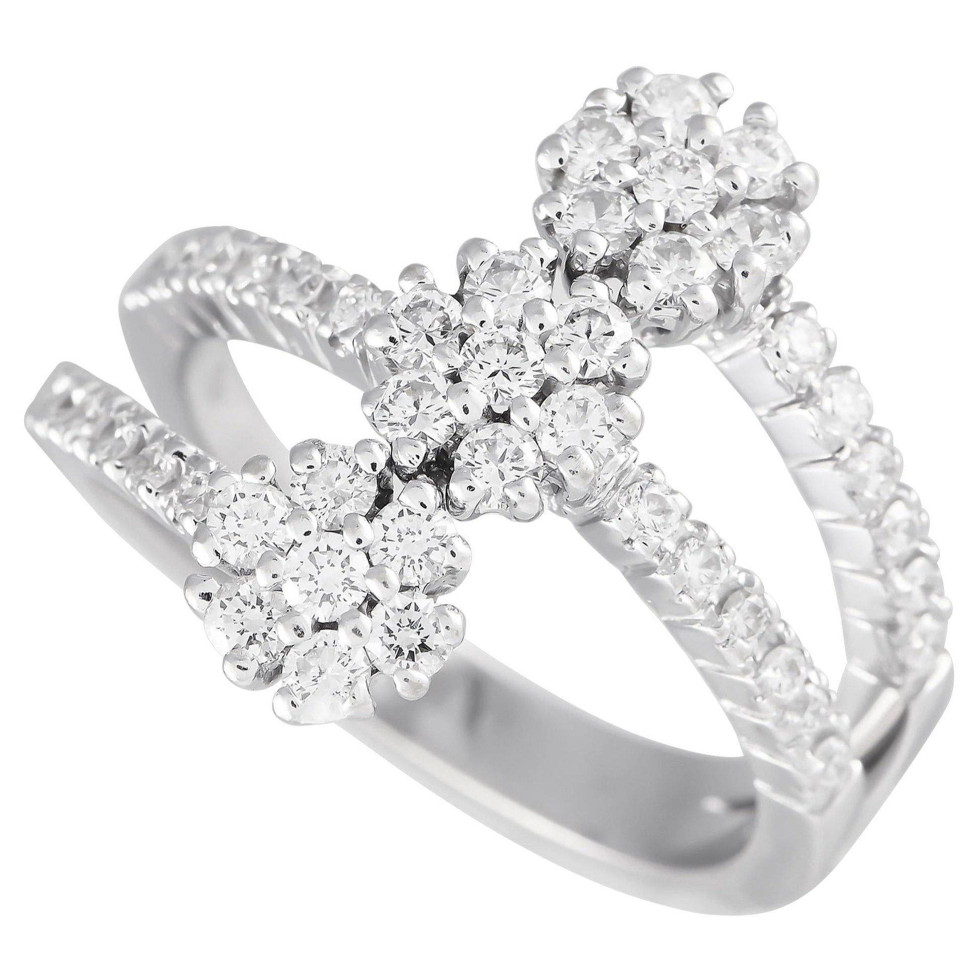 18K White Gold 0.87ct Diamond Three-Flower Ring MF01-012924 For Sale