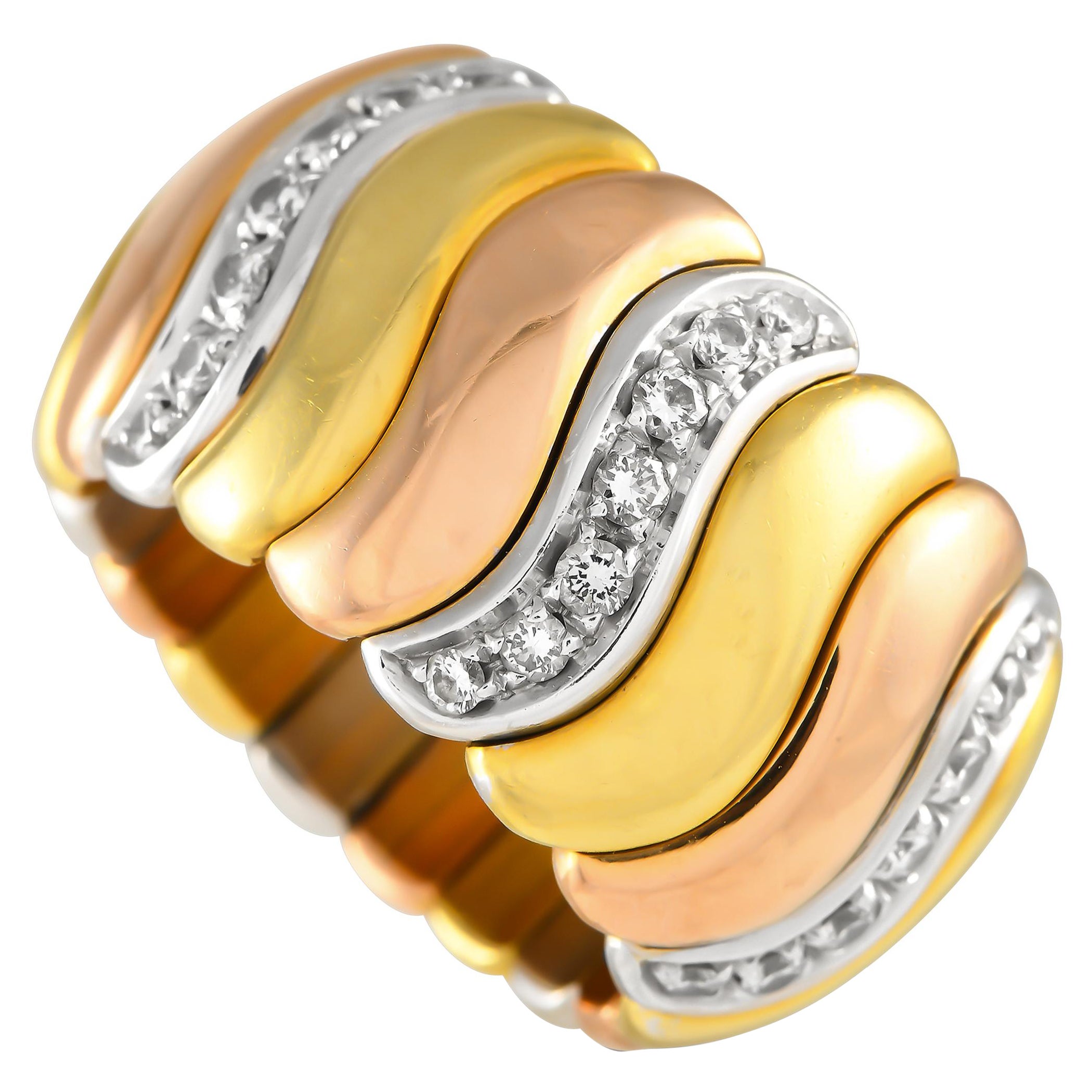 18K Yellow, White and Rose Gold 0.50ct Diamond Wide Band Ring MF03-012924 For Sale