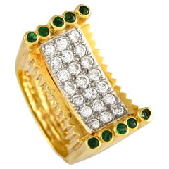14K Yellow Gold 0.80ct Diamond and Emerald Ring MF06-020124