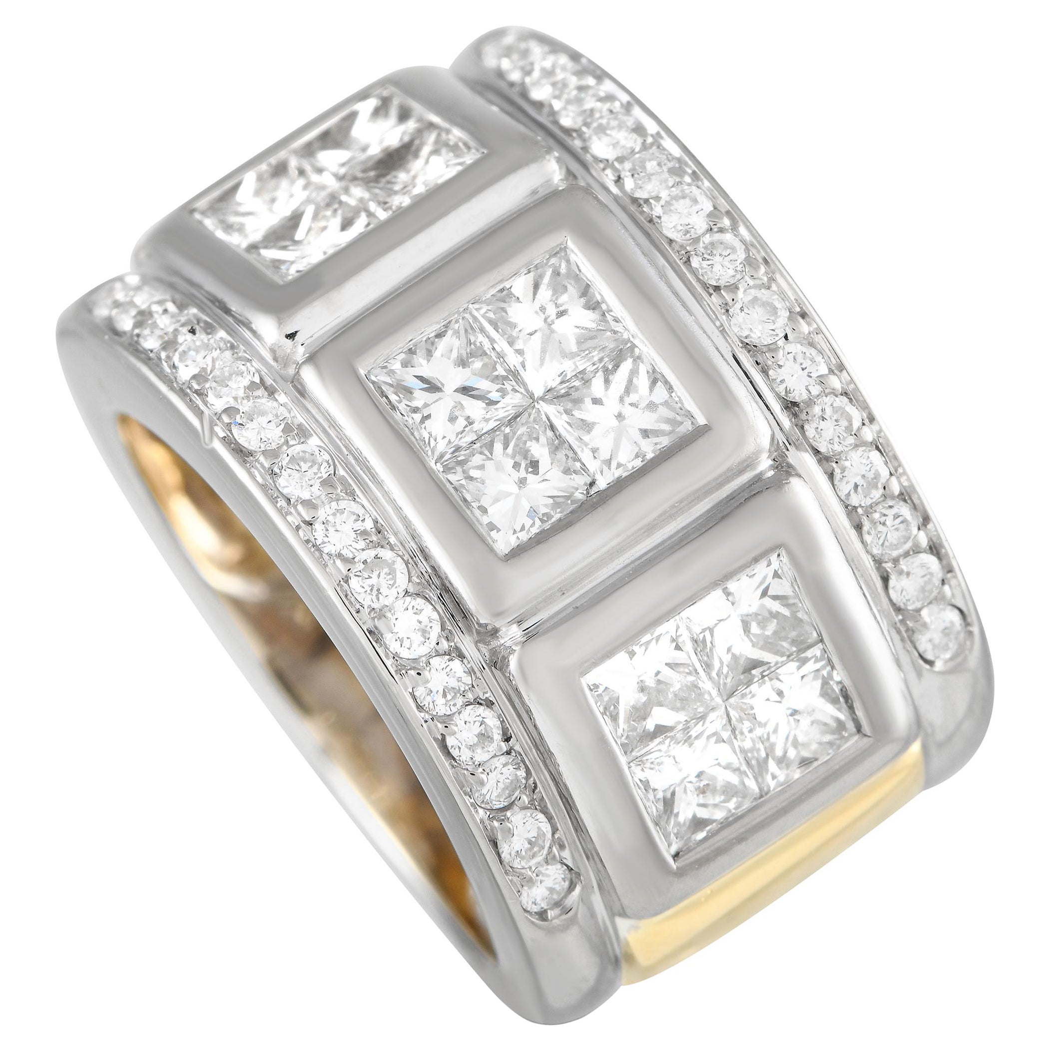 Bague large MF04-012924 en or blanc et jaune 18 carats avec diamants de 2,10 carats