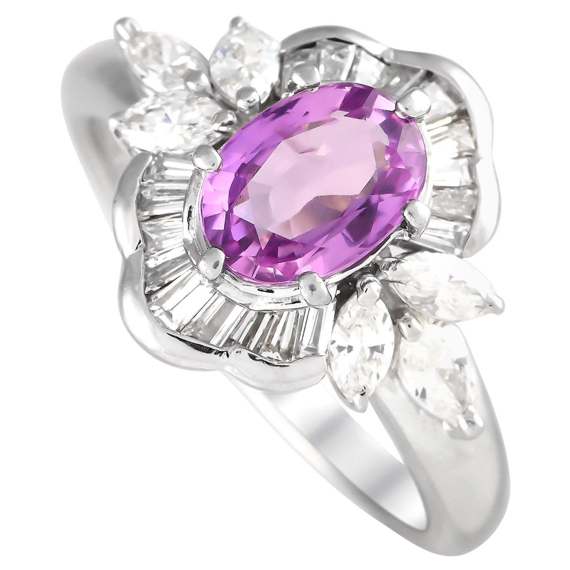 Platinum 0.67ct Diamond and Pink Sapphire Ring MF08-020124 For Sale