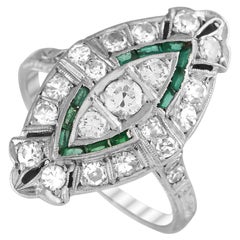 Platinum 0.80ct Diamond and Emerald Art Deco Ring MF10-020124