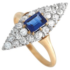Antique Platinum and 18K Yellow Gold 0.80ct Diamond and Sapphire Na