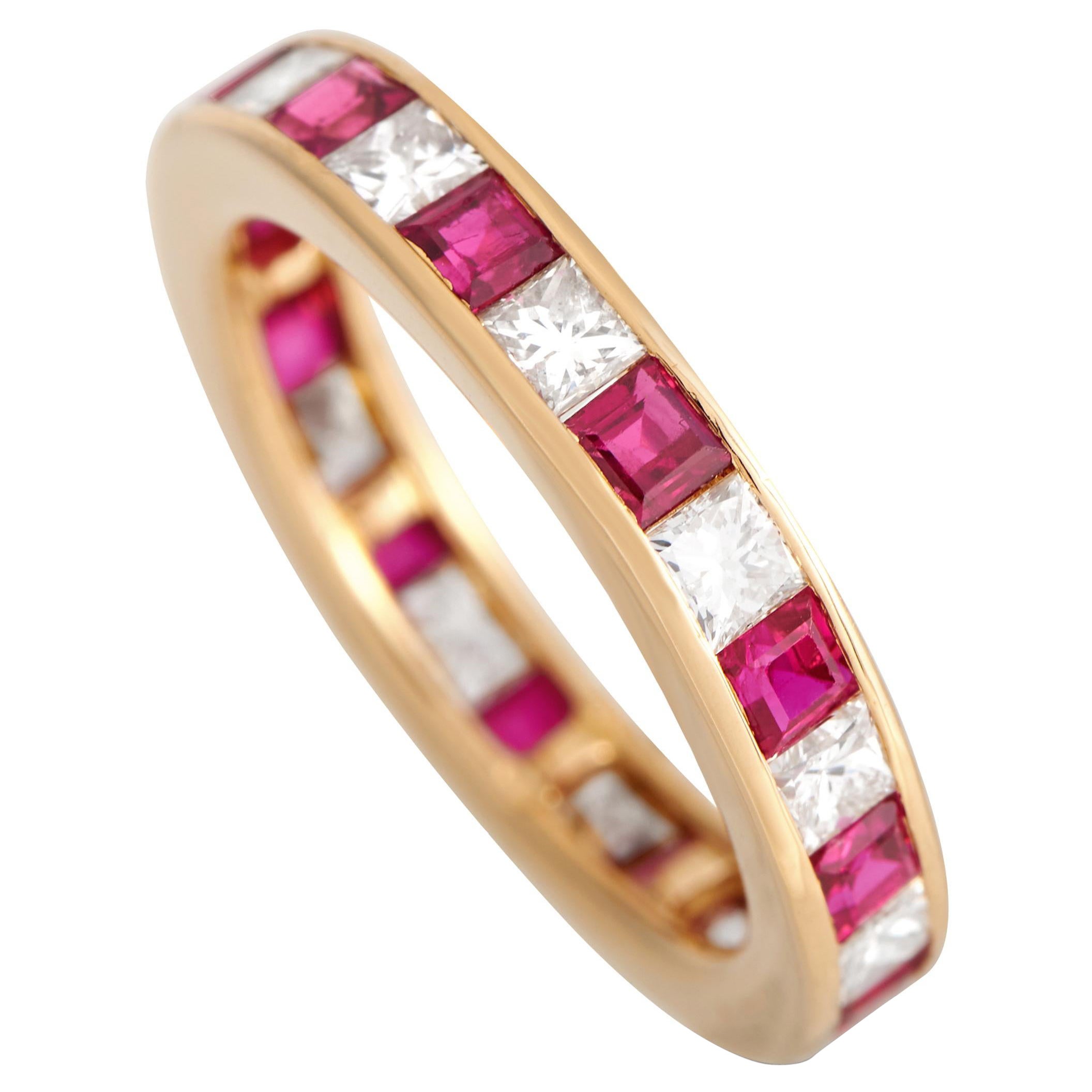18K Yellow Gold 0.75ct Diamond and Ruby Eternity Band Ring MF18-020