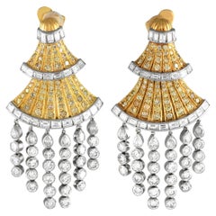 S.Rudle Boucles d'oreilles chandelier à clip en or jaune et blanc 18 carats 12,96 carats de diamants
