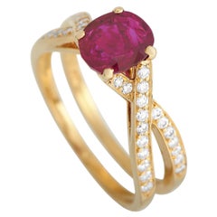 Tiffany & Co. 18K Yellow Gold 0.35ct Diamond and Ruby Two-Band Criss-Cross Ring