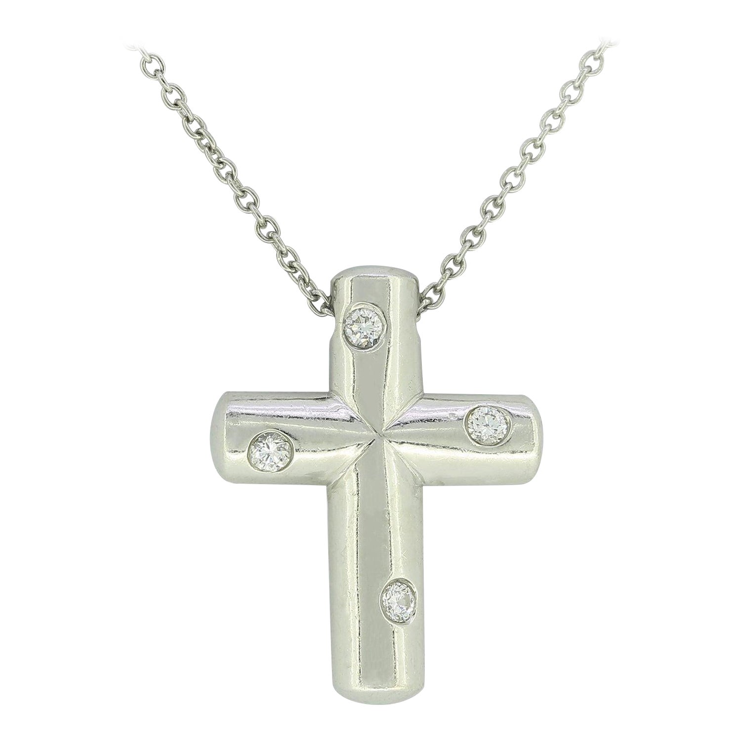 Tiffany & Co. Diamond Cross Pendant Necklace For Sale