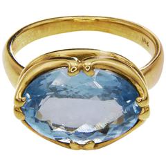 Large Oval Rose Cut Aquamarine Gold Ring 4