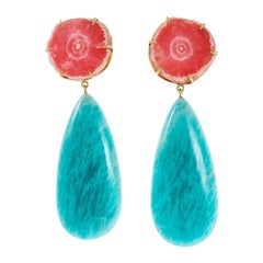 Pendants d'oreilles Peter Suchy en or rhodochrosite amazonite