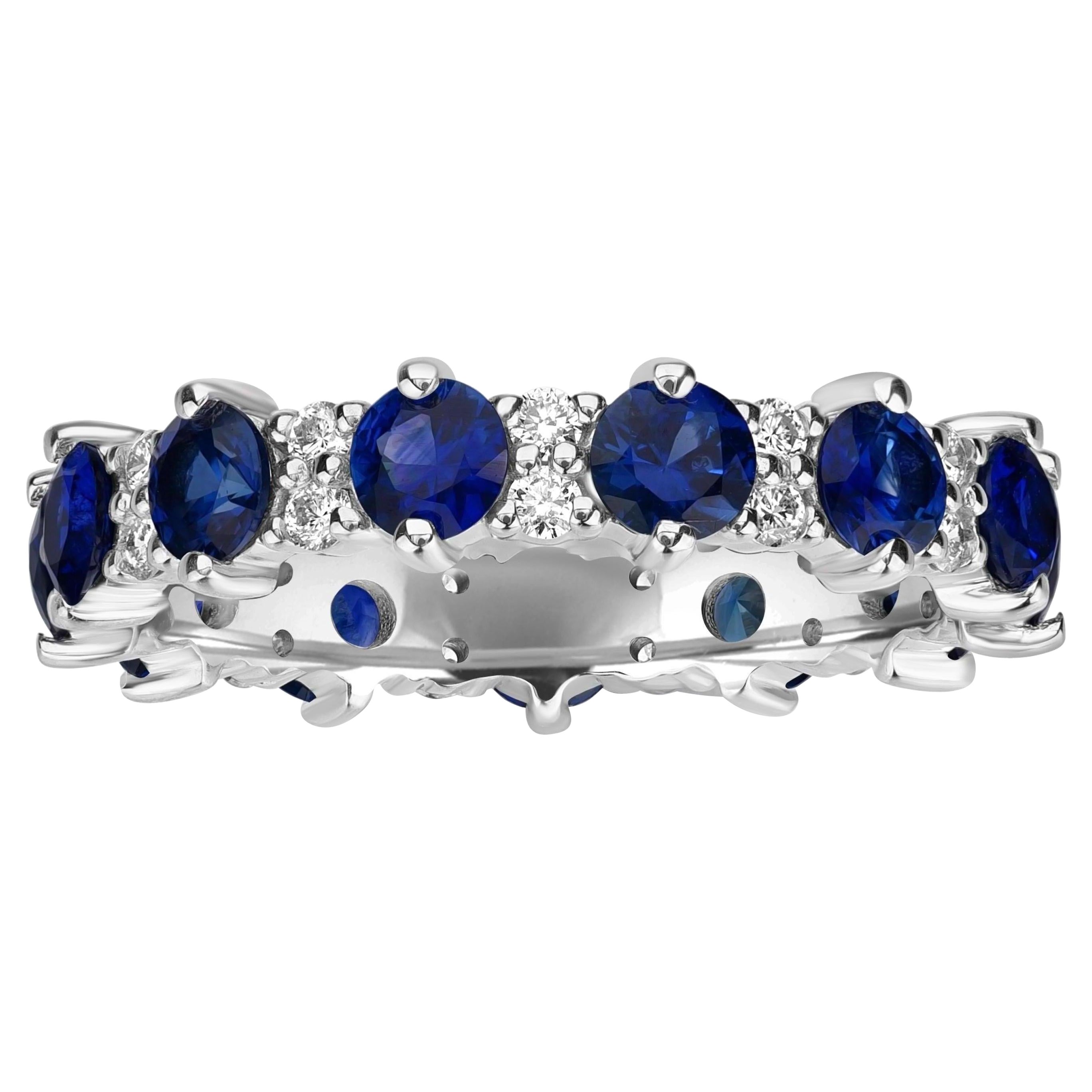 2.37 Carats Sapphire Diamond Eternity Band Ring in 18k White Gold For Sale