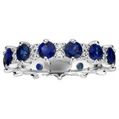 2.37 Carats Sapphire Diamond Eternity Band Ring in 18k White Gold