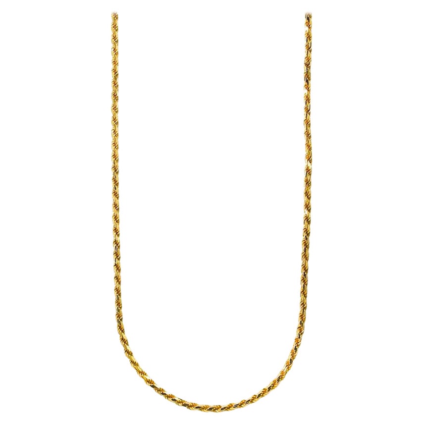 14K Yellow Gold Diamond Cut Rope Chain 20" For Sale