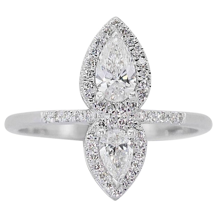Sophisticated Pear Diamond Ring in 18K White Gold