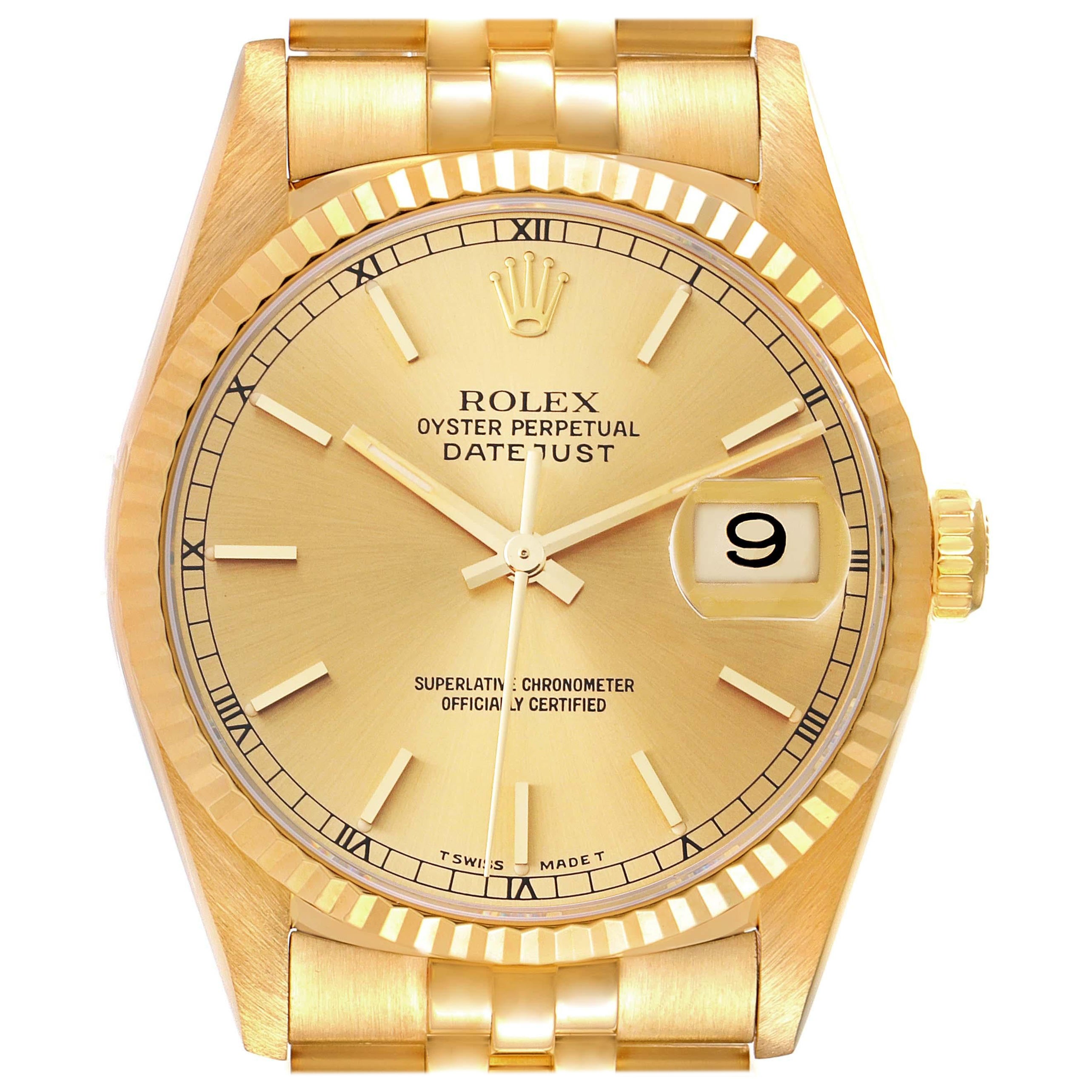 Rolex Datejust 18k Yellow Gold Champagne Dial Mens Watch 16238