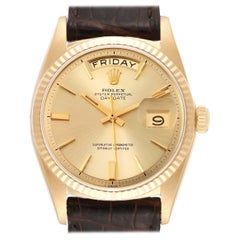 Rolex President Day-Date 36mm Yellow Gold Leather Strap Vintage Mens Watch 1803