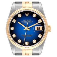 Rolex Datejust Blue Vignette Diamond Dial Steel Yellow Gold Mens Watch