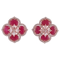 7.44 Carat Ruby Earrings in Rose Gold with Diamonds