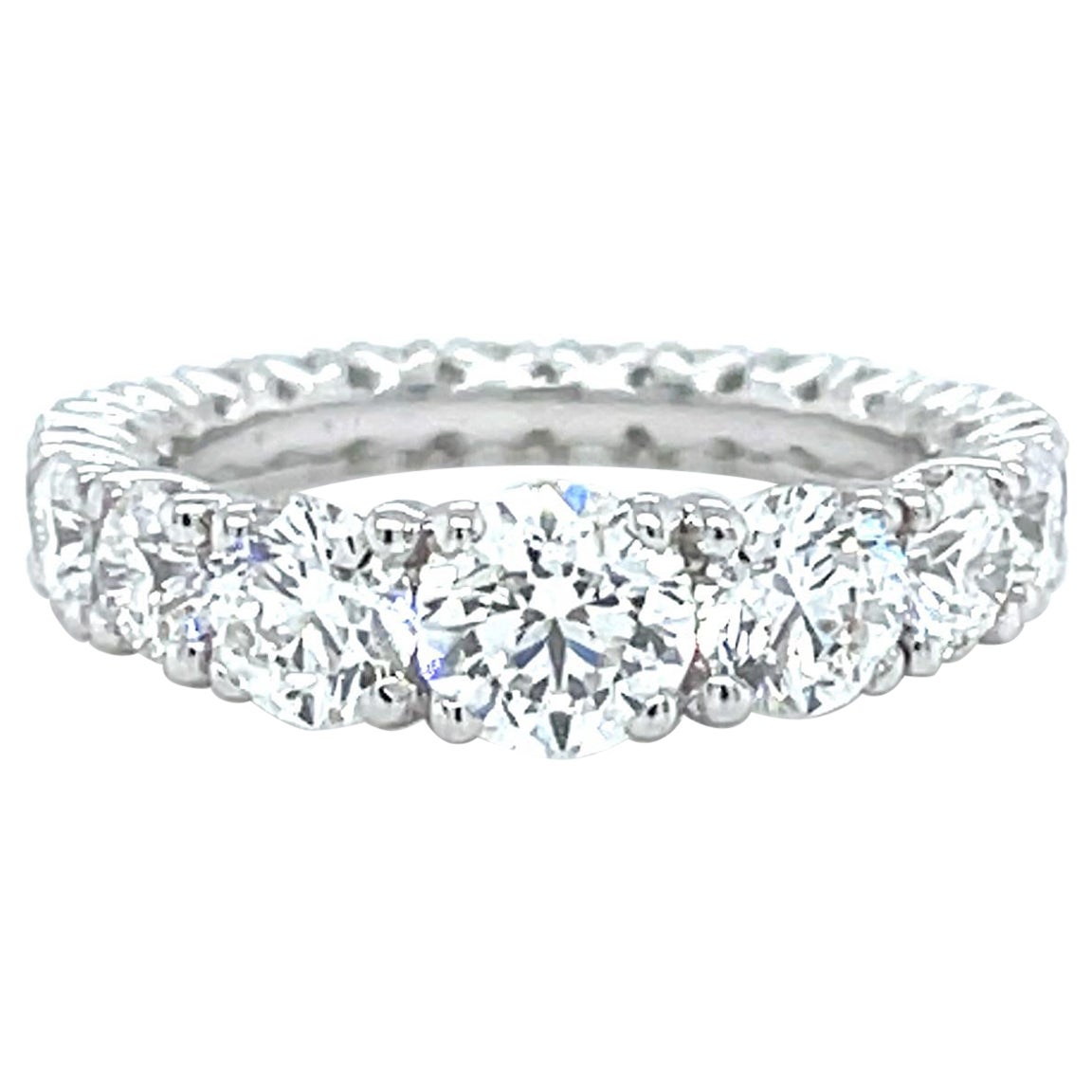 GIA Certified Eternity Diamond Ring 3.18 CTW in 18K White Gold For Sale