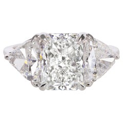GIA Certified 3 Carat Square Radiant Trillion Cut Diamond Three Stone Ring