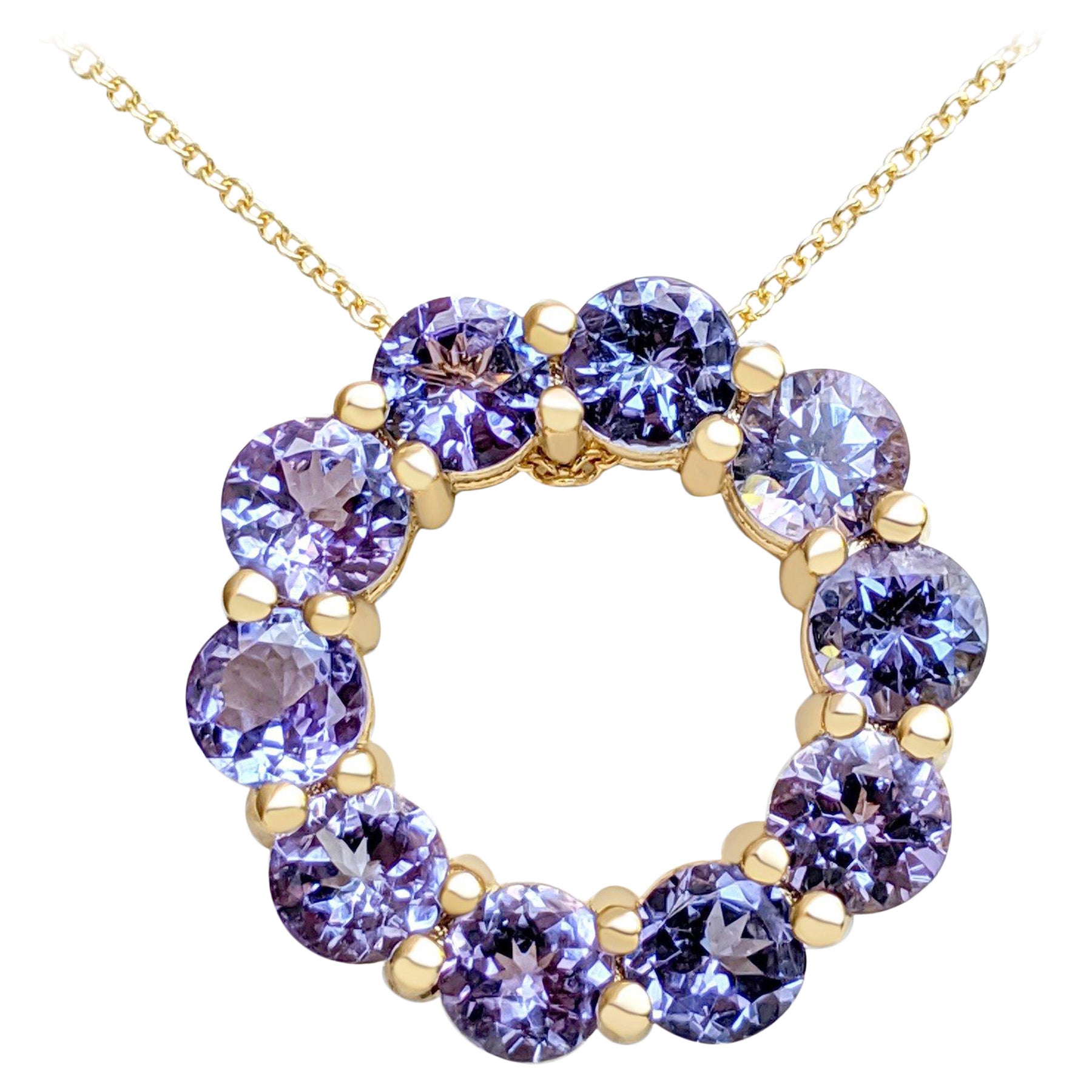 NO RESERVE! 5.01 Carat Tanzanite Circle - 14 kt. Yellow Gold - Pendant Necklace