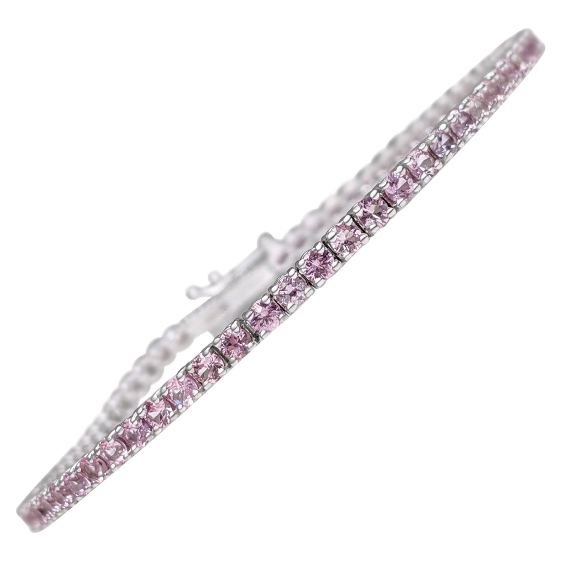 $1 NO RESERVE!  4.45 Ct Pink Sapphire Tennis Riviera - 14K White gold - Bracelet For Sale