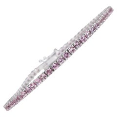 $1 NO RESERVE!  4.45 Ct Pink Sapphire Tennis Riviera - 14K White gold - Bracelet