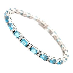 Classic Emerald-Cut Swiss Blue Topaz Bracelet with Diamonds, 14 Kt Yellow Gold