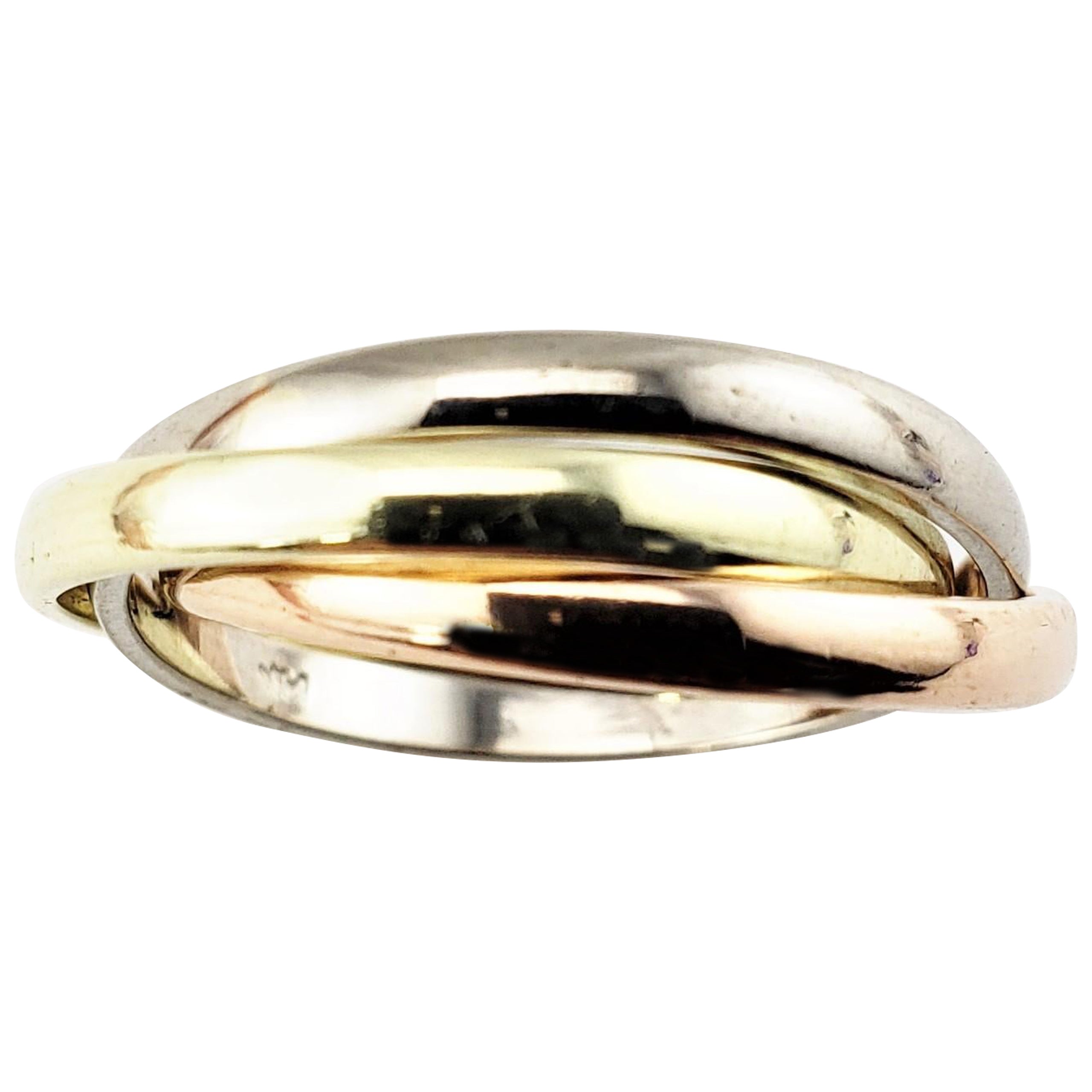 14 Karat Yellow, Rose and White Gold Three Band Ring Size 6.25 #8758 For Sale