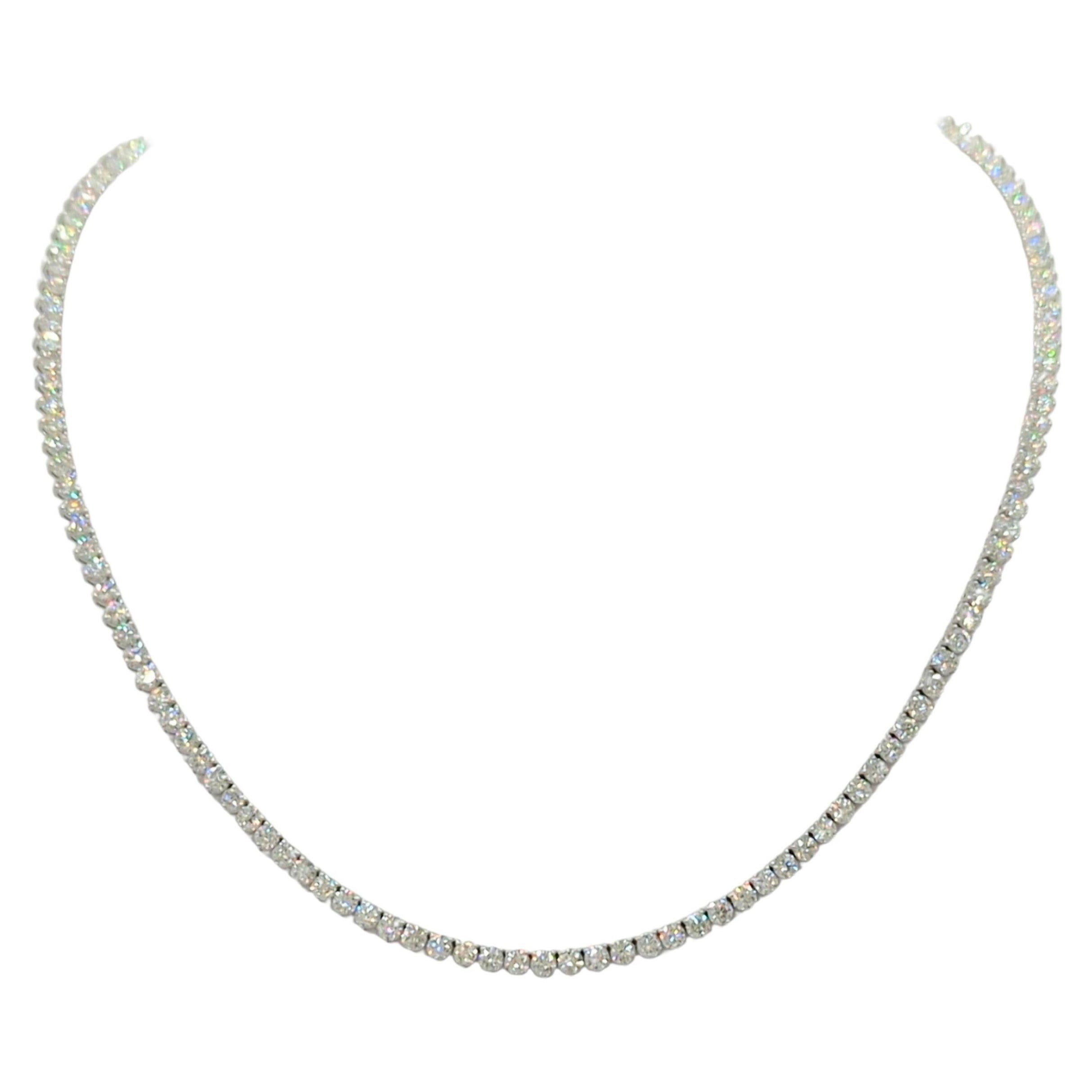 White Round Diamond Tennis Necklace in 14K White Gold