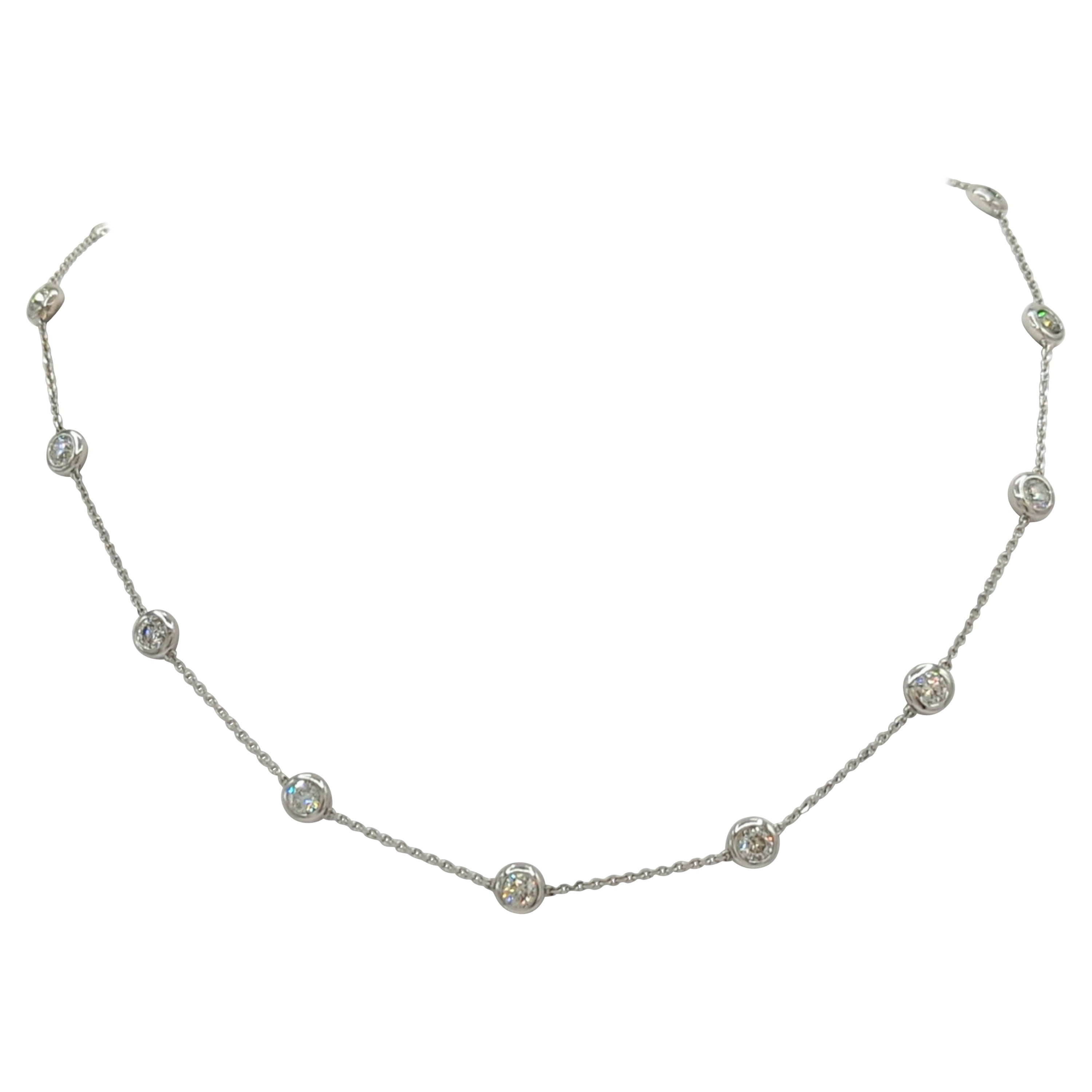 White Diamond Round Chain Necklace in 14K White Gold For Sale