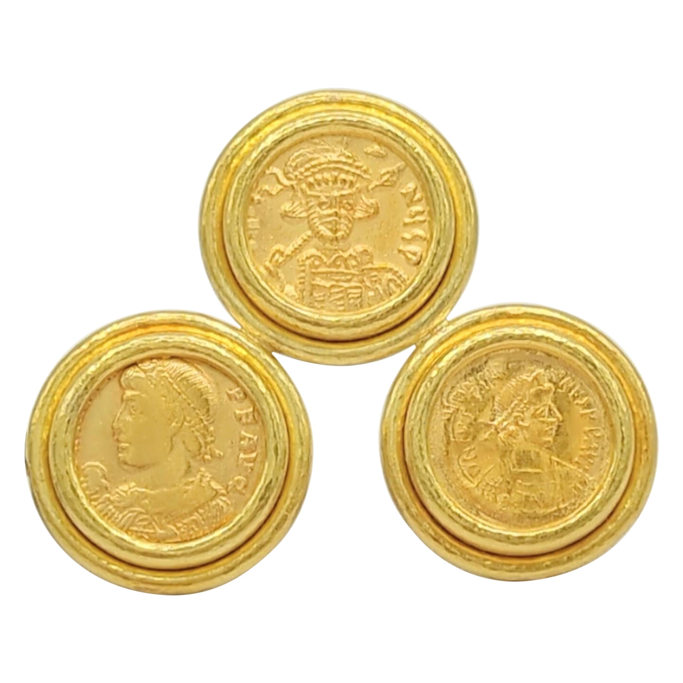Nachlass Elizabeth Locke Drei Münzen-Brosche aus 18 Karat Gelbgold