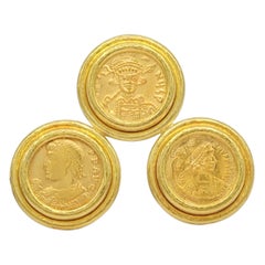 Estate Elizabeth Locke Three Coins Brooch in 18K Yellow Gold