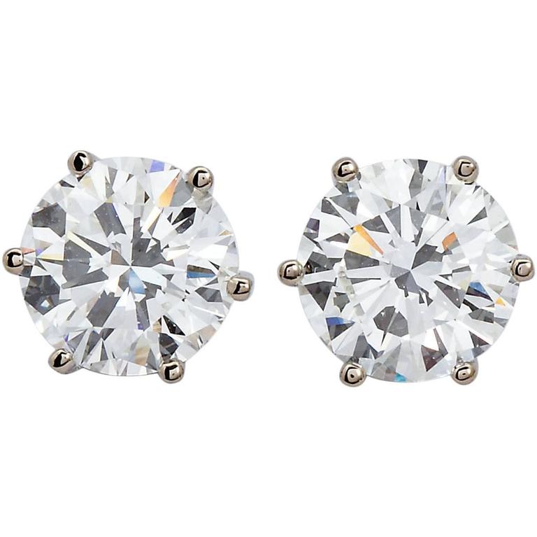 4.00 Carat GIA H/VVS2 Round Diamond Studs SixProng Earrings For Sale