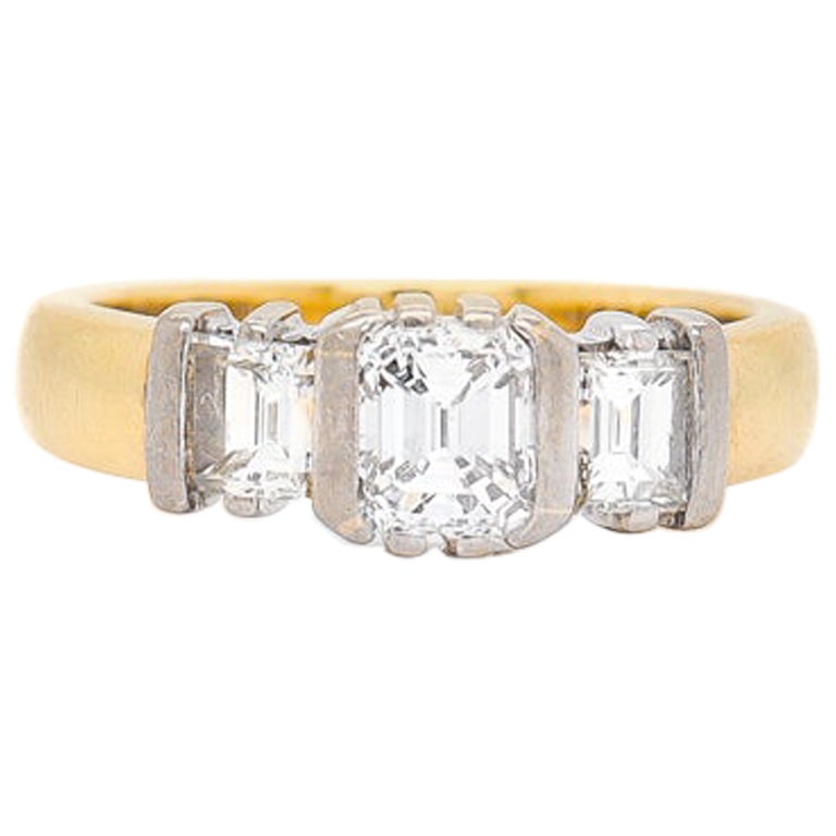 18K Yellow Gold, White Gold & Diamond Three-Stone Ring For Sale