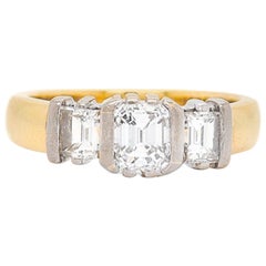 Vintage 18K Yellow Gold, White Gold & Diamond Three-Stone Ring