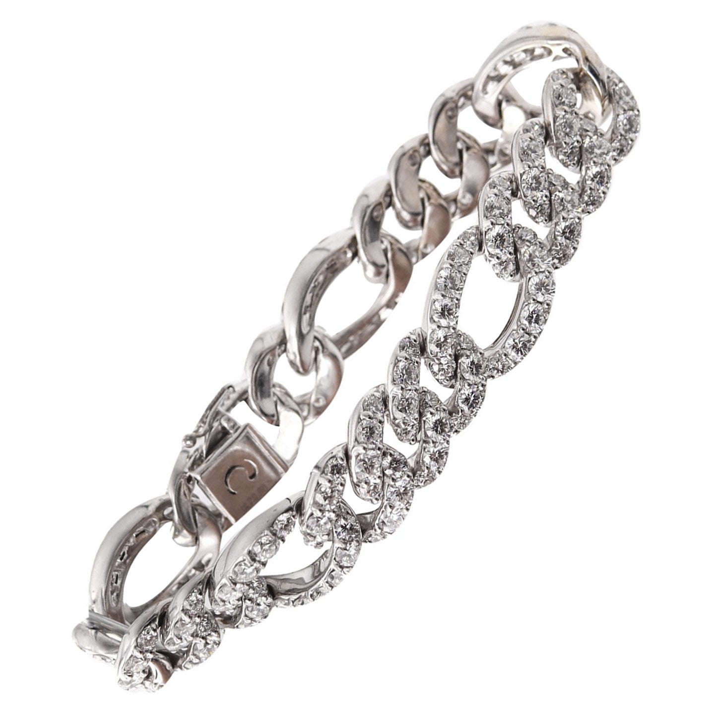Crivelli Gioielli Exceptional Figaro Bracelet 18Kt Gold With 20.50 Ctw Diamonds For Sale