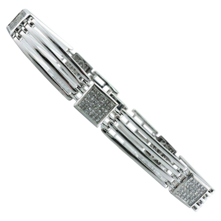 Mens Diamond Bracelet 14K White Gold Geometric 3.60 TDW 8.25" For Sale