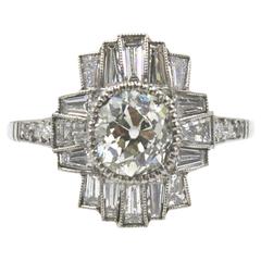 Art Deco Diamond Platinum Engagement Ring with GIA Certificate