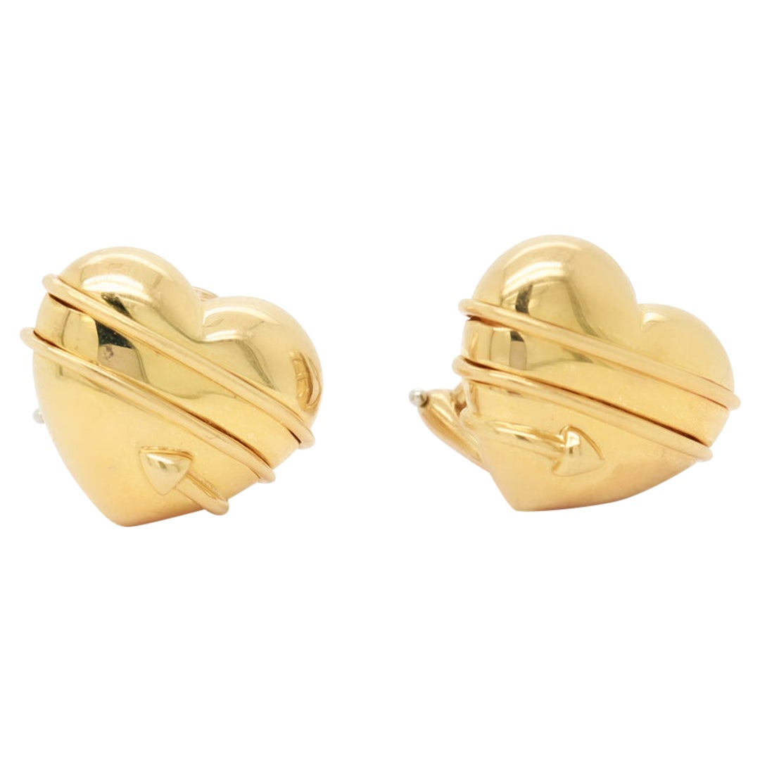 Tiffany & Co. 18K Gold Cupid Arrow Heart Shaped Clip Earrings For Sale