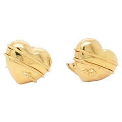 Used Tiffany & Co. 18K Gold Cupid Arrow Heart Shaped Clip Earrings