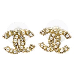 Chanel Classic Gold CC Scattering Pearl Piercing Earrings  