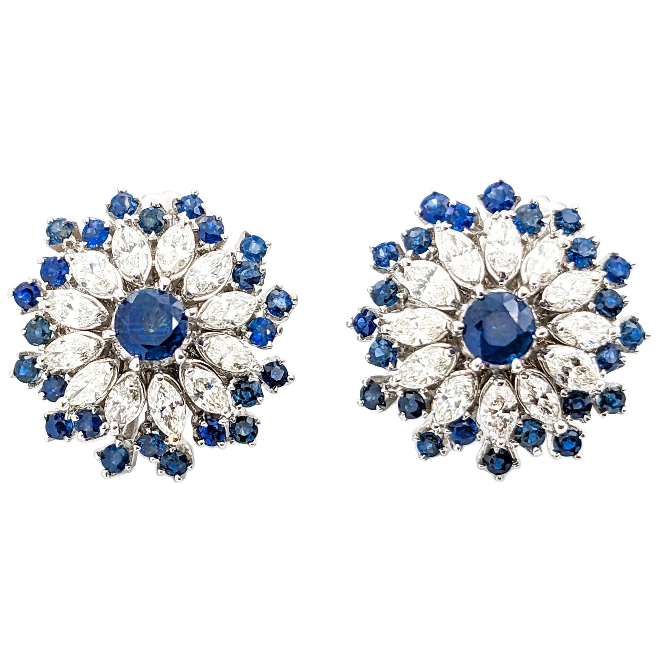 Vintage Cocktail 4.50ctw Bule Sapphire & Diamond Earrings In White Gold