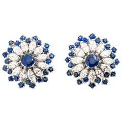 Vintage Cocktail 4.50ctw Bule Sapphire & Diamond Earrings In White Gold