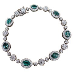 Emerald and Diamond Floret Link Bracelet in 18k White Gold