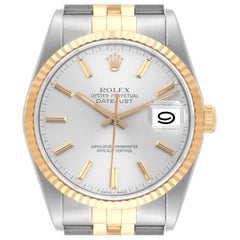 Rolex Datejust 36 Steel Yellow Gold Silver Dial Mens Watch 16233 Box Papers