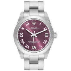 Rolex Oyster Perpetual Midsize Red Grape Dial Steel Ladies Watch 177200 Box Card
